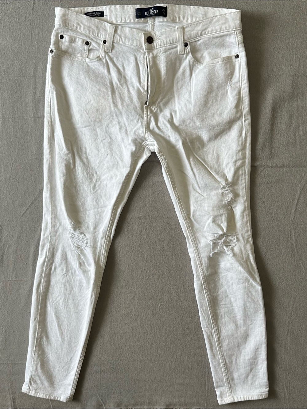 Hollister Men’s White Skinny Distressed Jeans 34x30 Stretch Denim